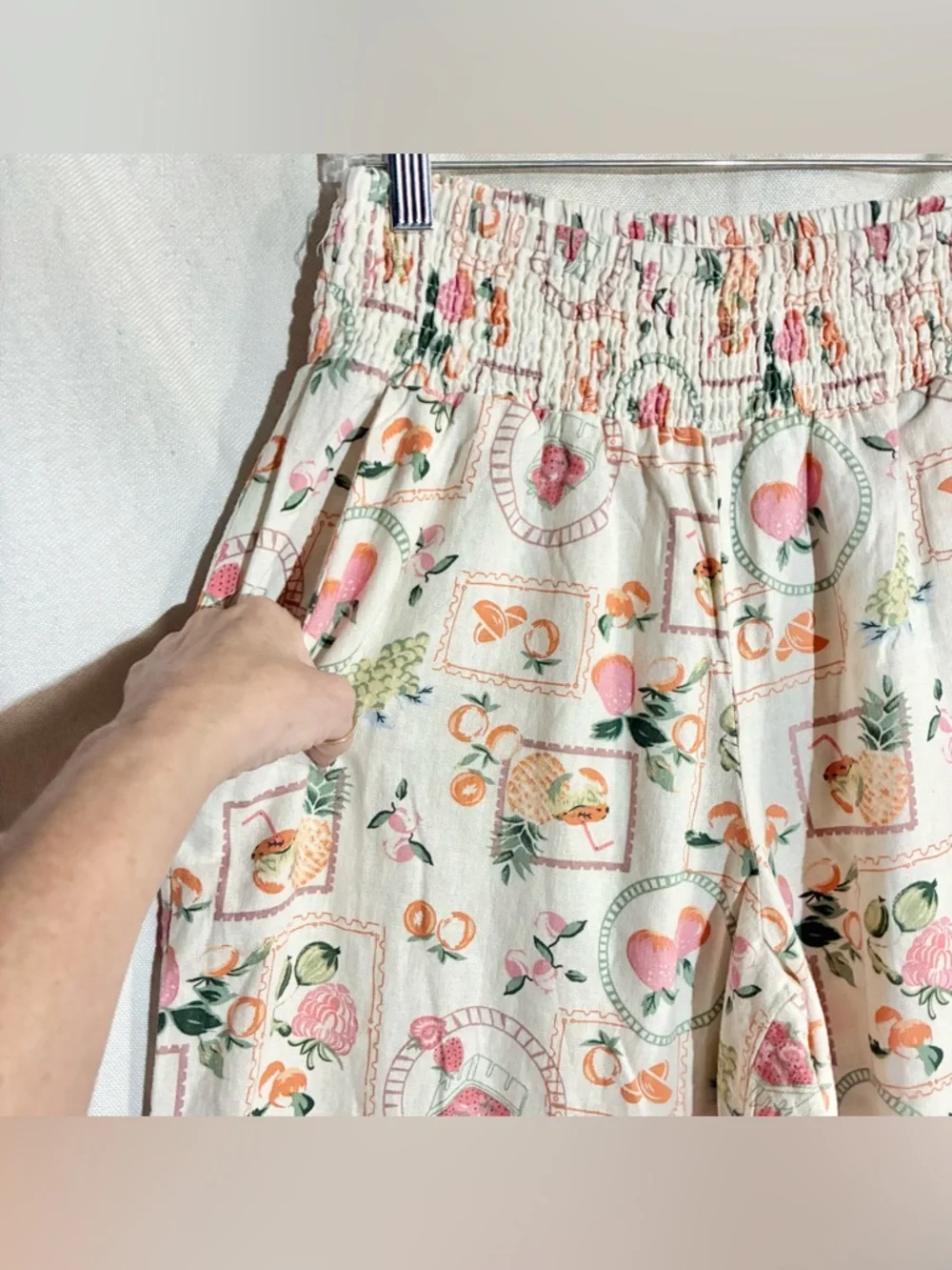 Joie Novelty Wide Leg Linen Pants Sz L  Pull On Fruit Organic Breathable Comfy - Picture 6 of 10